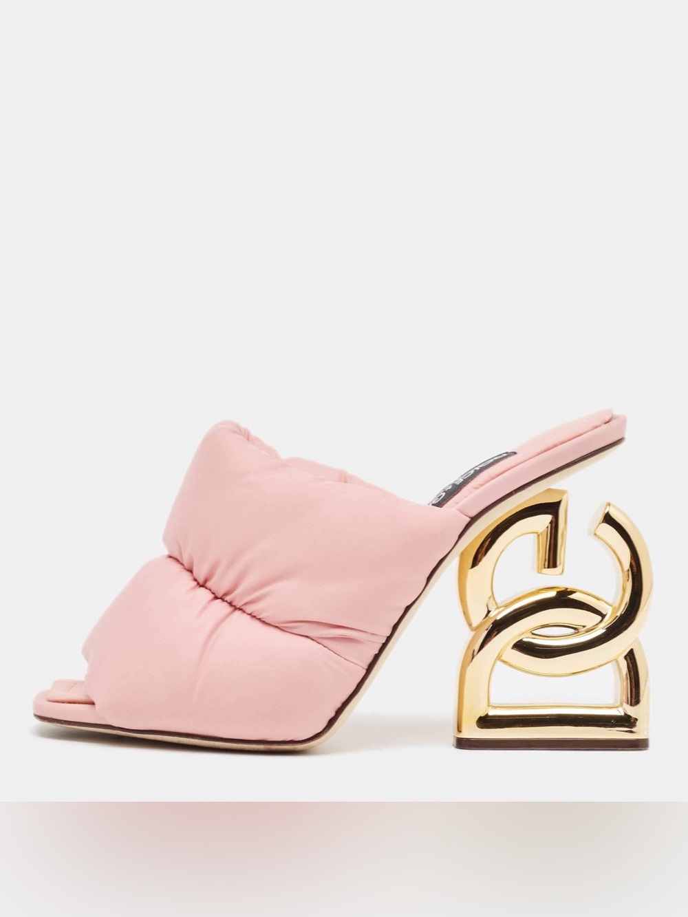 Dolce & Gabbana Quilted Nylon DG Heeled Mule Sandal - Pink & Gold